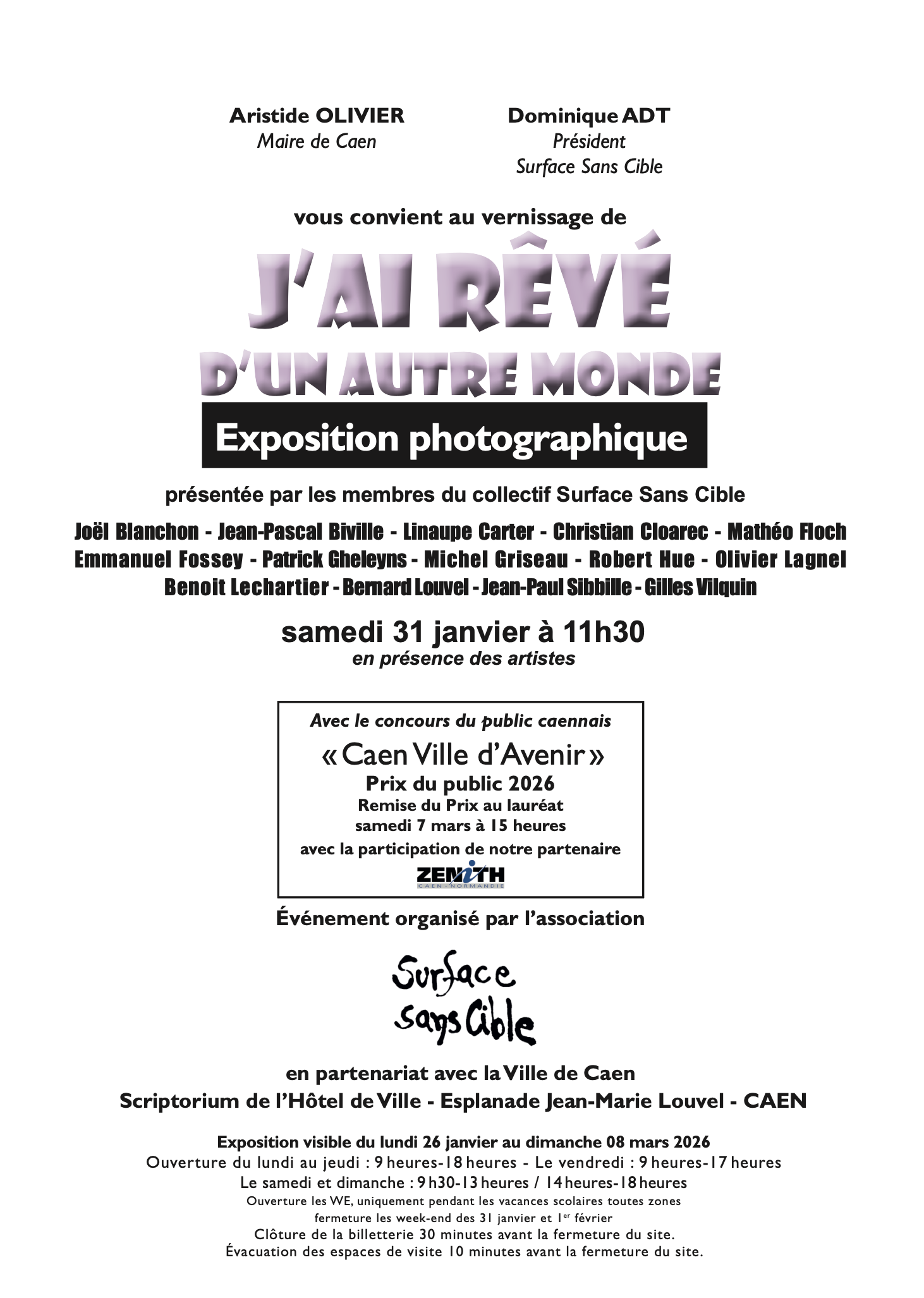 Invitation vernissage exposition j'ai rêvé d'un autre monde par surface sans cible